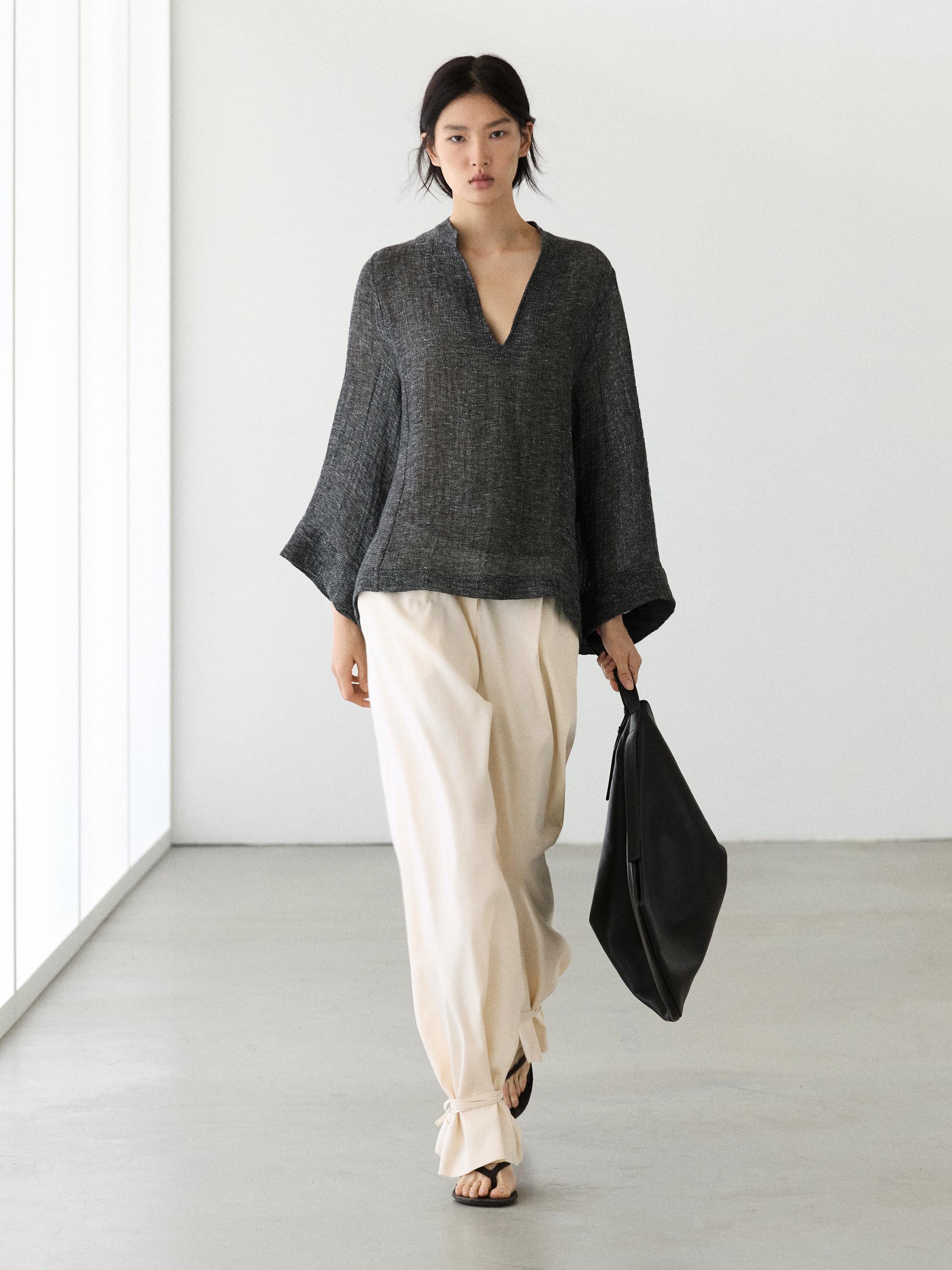 Total look melange linen blouse